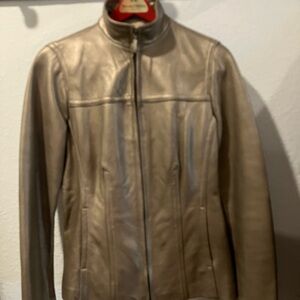 Jones New York Women's Gold-Bronze Leather Jacket Size S PreOwned
